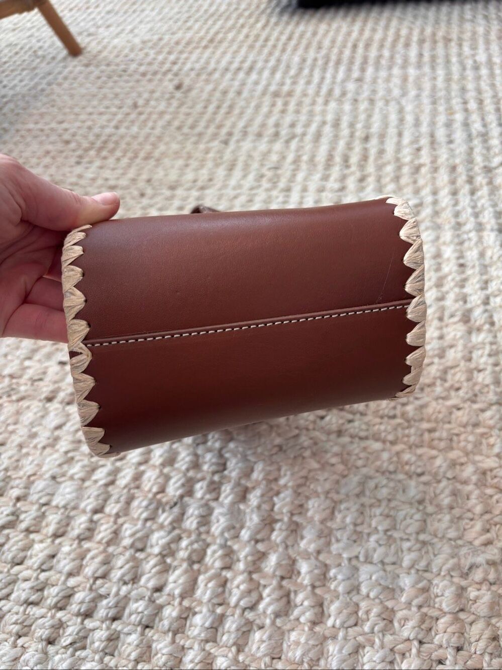 NWT J CREW  Raffia & Leather Bucket | Coastal Quiet Luxury Woven Top-handle bag - Picture 8 of 10